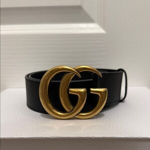 Gucci Black Marmont Belt with Gold GG Buckle